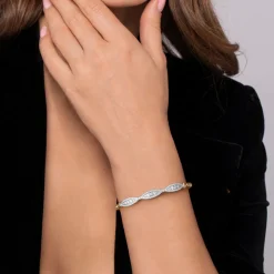 Discount Gabriel & Co. 14K White Yellow Gold Bujukan Beaded Diamond Cuff Bangle Bracelet