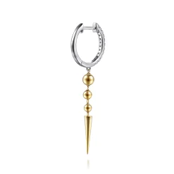 New Gabriel & Co. 14K White Yellow Gold Bujukan Bullet and Diamond Huggie Drop Earrings
