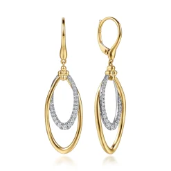 Clearance Gabriel & Co. 14K White Yellow Gold Bujukan Clover and Graduating Diamond Drop Earrings
