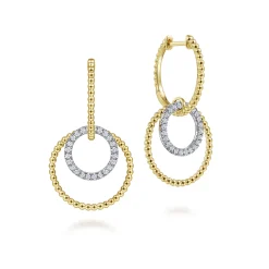 Discount Gabriel & Co. 14K White-Yellow Gold Bujukan Diamond Open Circle Huggie Drop Earrings