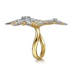 New Gabriel & Co. 14K White Yellow Gold Bujukan Diamond Starburst Bypass Ring