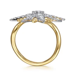 New Gabriel & Co. 14K White Yellow Gold Bujukan Diamond Starburst Bypass Ring