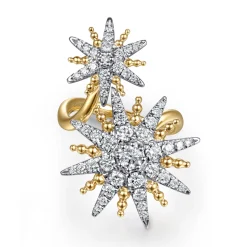 New Gabriel & Co. 14K White Yellow Gold Bujukan Diamond Starburst Bypass Ring