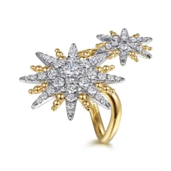 New Gabriel & Co. 14K White Yellow Gold Bujukan Diamond Starburst Bypass Ring