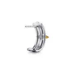 Hot Gabriel & Co. 14K White Yellow Gold Bujukan Diamond Bullet J Hoop Earrings with Black Enamel