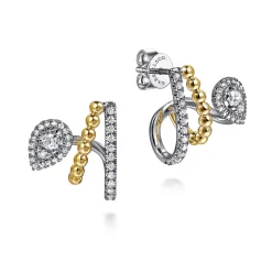 Discount Gabriel & Co. 14K White Yellow Gold Bujukan Diamond J Hoop Stud Earrings