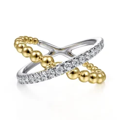 Outlet Gabriel & Co. 14K White Yellow Gold Bujukan Diamond Criss Cross Ring