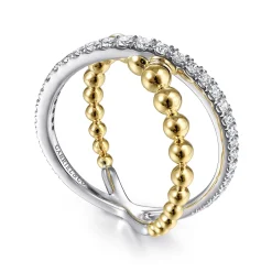 Outlet Gabriel & Co. 14K White Yellow Gold Bujukan Diamond Criss Cross Ring