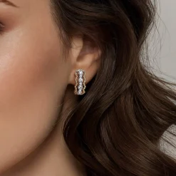 New Gabriel & Co. 14K White Yellow Gold Bujukan Diamond J Hoop Stud Earrings