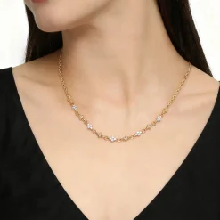 Discount Gabriel & Co. 14K White Yellow Gold Bujukan Diamond Clover Tennis Necklace