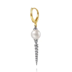 Sale Gabriel & Co. 14K White Yellow Gold Bujukan Diamond and Pearl Spike Leverback Drop Earrings