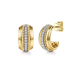 Outlet Gabriel & Co. 14K White Yellow Gold Bujukan Diamond J Hoop Earrings