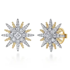 Outlet Gabriel & Co. 14K White Yellow Gold Bujukan Diamond Starburst Stud Earrings