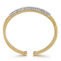 Clearance Gabriel & Co. 14K White-Yellow Gold Bujukan Diamond Criss Cross Bangle