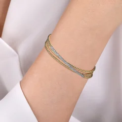 Clearance Gabriel & Co. 14K White-Yellow Gold Bujukan Diamond Criss Cross Bangle