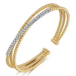 Clearance Gabriel & Co. 14K White-Yellow Gold Bujukan Diamond Criss Cross Bangle