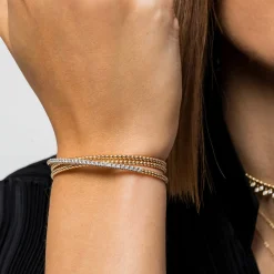 Clearance Gabriel & Co. 14K White-Yellow Gold Bujukan Diamond Criss Cross Bangle