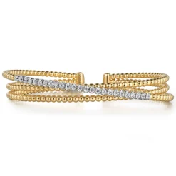 Clearance Gabriel & Co. 14K White-Yellow Gold Bujukan Diamond Criss Cross Bangle
