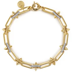 New Gabriel & Co. 14K White Yellow Gold Bujukan Diamond Spike Link Chain Bracelet