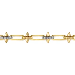 New Gabriel & Co. 14K White Yellow Gold Bujukan Diamond Spike Link Chain Bracelet