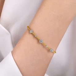 Hot Gabriel & Co. 14K White-Yellow Gold Bujukan Diamond Cluster Stations Bangle