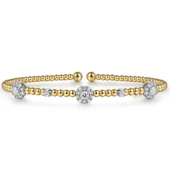 Hot Gabriel & Co. 14K White-Yellow Gold Bujukan Diamond Cluster Stations Bangle