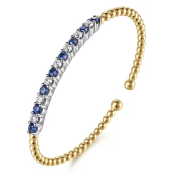 Clearance Gabriel & Co. 14K White Yellow Gold Bujukan Diamond and Blue Sapphire Split Bangle Bracelet