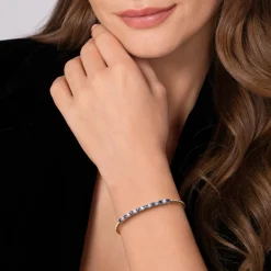 Clearance Gabriel & Co. 14K White Yellow Gold Bujukan Diamond and Blue Sapphire Split Bangle Bracelet