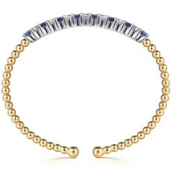 Clearance Gabriel & Co. 14K White Yellow Gold Bujukan Diamond and Blue Sapphire Split Bangle Bracelet