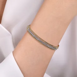 Gabriel & Co. 14K White-Yellow Gold Bujukan Diamond Bangle