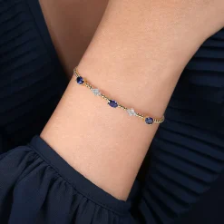 Hot Gabriel & Co. 14K White-Yellow Gold Bujukan Diamond And Sapphire Bangle
