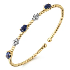 Hot Gabriel & Co. 14K White-Yellow Gold Bujukan Diamond And Sapphire Bangle