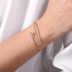 Sale Gabriel & Co. 14K White-Yellow Gold Bujukan Graduating Diamond Bypass Bangle