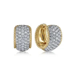 Clearance Gabriel & Co. 14K White-Yellow Gold Bujukan Huggie Pave Diamond Earrings