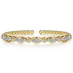 Sale Gabriel & Co. 14K White Yellow Gold Bujukan Marquise Bezel Diamond Bangle Bracelet