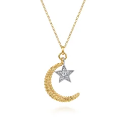 Best Gabriel & Co. 14K White Yellow Gold Bujukan Moon and Diamond Star Pendant Necklace