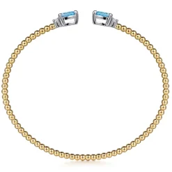 Outlet Gabriel & Co. 14K White Yellow Gold Bujukan Open Cuff Bracelet with Blue Topaz and Diamond End Caps