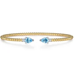 Outlet Gabriel & Co. 14K White Yellow Gold Bujukan Open Cuff Bracelet with Blue Topaz and Diamond End Caps