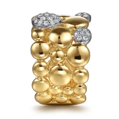 New Gabriel & Co. 14K White Yellow Gold Bujukan Pave Diamond Wide Band Ring