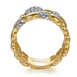 New Gabriel & Co. 14K White Yellow Gold Bujukan Pave Diamond Wide Band Ring
