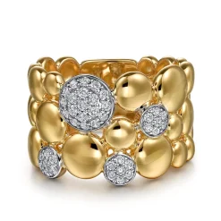 New Gabriel & Co. 14K White Yellow Gold Bujukan Pave Diamond Wide Band Ring