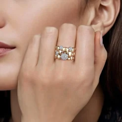 New Gabriel & Co. 14K White Yellow Gold Bujukan Pave Diamond Wide Band Ring
