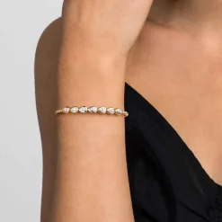 New Gabriel & Co. 14K White Yellow Gold Bujukan Pear Bezel Diamond Split Bangle Bracelet