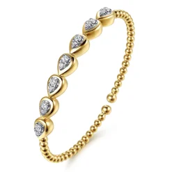 New Gabriel & Co. 14K White Yellow Gold Bujukan Pear Bezel Diamond Split Bangle Bracelet