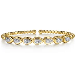 New Gabriel & Co. 14K White Yellow Gold Bujukan Pear Bezel Diamond Split Bangle Bracelet