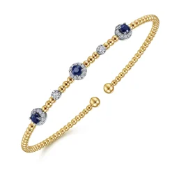 Best Gabriel & Co. 14K White-Yellow Gold Bujukan Sapphire and Diamond Halo Bangle