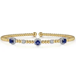 Best Gabriel & Co. 14K White-Yellow Gold Bujukan Sapphire and Diamond Halo Bangle
