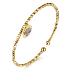 Sale Gabriel & Co. 14K White-Yellow Gold Bujukan Sapphire and Diamond Evil Eye Charm Cuff Bangle Bracelet