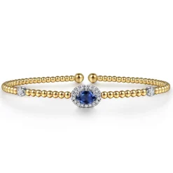 Online Gabriel & Co. 14K White-Yellow Gold Bujukan Sapphire and Diamond Halo Bangle
