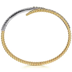 Gabriel & Co. 14K White Yellow Gold Bujukan Spike and Diamond Bypass Bangle Bracelet
